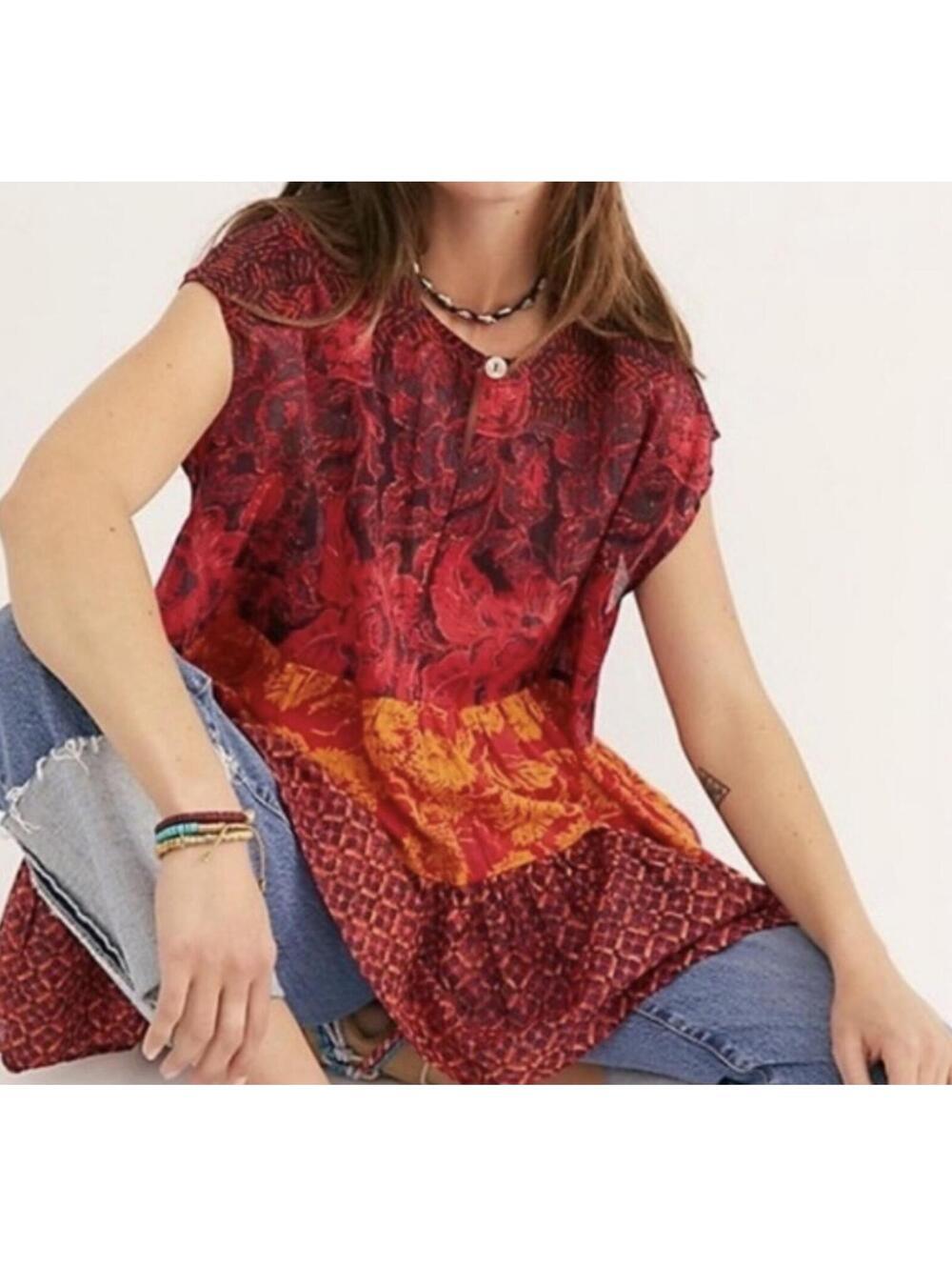 Free People Tunic Top Mixed Print - Size Small (Oversized Fit)
